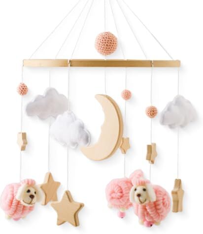 Promise Baby Mobile in legno Pecora Baby Wind Chimes in legno Stella Luna Baby Boy Girl Mobile Baby Cot Changing Table legno Feltro uncinetto Nuvole Letto Campana Ciondolo Pecora Letto Campana