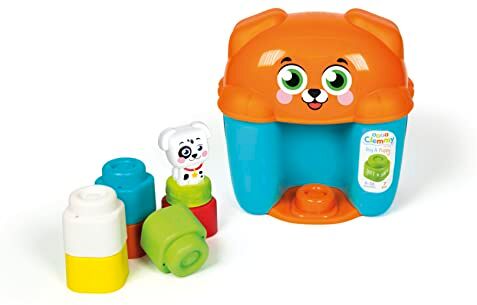 Clementoni - Soft Clemmy-Dog & Puppy Bucket-Secchiello con Mattoncini Morbidi, Set Costruzioni Prima Infanzia Bambini 6 Mesi-Made in Italy, Colore,