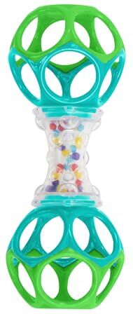 Bright Starts , Oball, Sonaglio Testurizzato con Palline Multicolori, Gioco Motorio per Bambini, da afferrare, senza BPA, a partire dal Neonato (blu/verde)