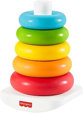 Fisher Price Piramide 5 Anelli, gioco con base oscillante al tocco e 5 anelli colorati impilabili, realizzato con materiali vegetali, giocattolo per bambini, 6+ mesi,