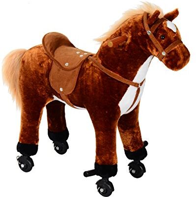 HOMCOM Cavallo per i Bambini con Ruote Suono 65 x 28 x 75cm Marrone