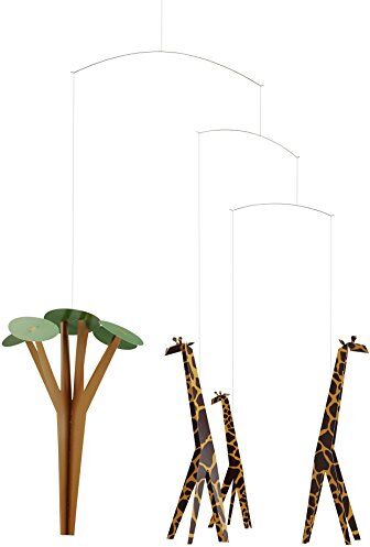 Flensted Mobiles Giraffe sulla Savannah Mobile, Acciaio Cartone, Multicolore, 60x47 cm