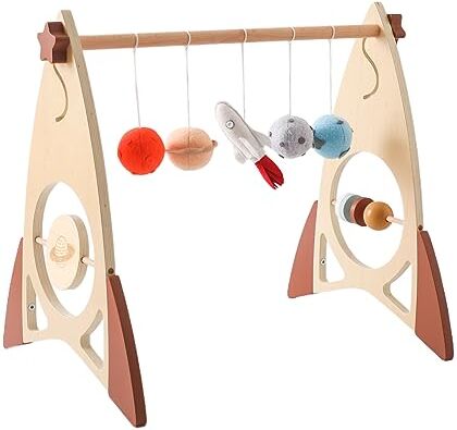 Promise Baby Rocket Design Wooden Play Gym with Planets Pendants Giocare Arco Bambino Legno Bambini Razzo Legno Bambino Giocare Arco Ciondolo Laterale Giocattoli Legno Haha Specchio fasciatoio