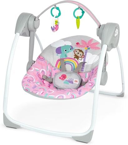 Bright Starts , Altalena automatica compatta portatile Pink Paradisecon musica, unisex, dai neonati in su