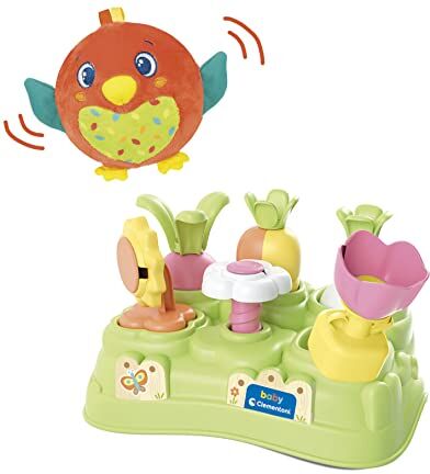 Clementoni - Soft Little Bird in The Baby Garden-Gioco Prima Infanzia 10 Mesi (Italiano, Inglese, Francese, Tedesco, Spagnolo, Olandese E Polacco), Made in Italy, Multicolore,