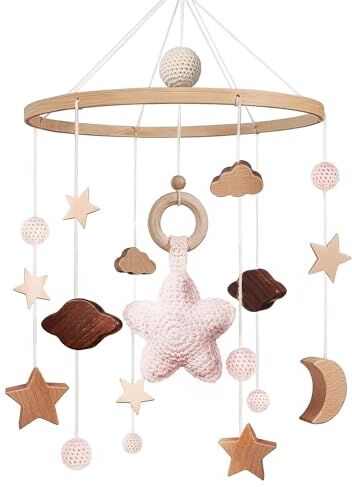 Hengrongshen Giostrina Culla Neonato, Con Stelle, Luna, Forme di Nuvole Giostrina Culla Campanelli Eolici Decorativi per la Cameretta dei Bambini, Giostrina Neonato Regalo per Neonato (B)