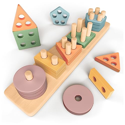 Sweety Fox Giocattoli Montessori da Impilare e Ordinare 1 2 3 Anni Gioco di Attività e Sviluppo in Legno Colori Pastello Giochi Montessori per i Piccoli 1 Anno