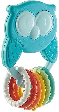 Chicco Gufo Trillino ECO+ Sonaglio Neonato e Bambini con 6 Anelli Colorati, Realizzato in Plastica Riciclata e Bioplastica Proveniente da Fonti Vegetali, Made in Italy, Giochi Bambini 3 Mesi 18 Mesi