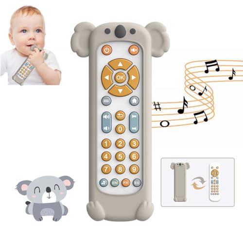 KOESMG Baby TV Telecomando Giocattolo con Morbido Silicone Massaggiagengive Gioco Musicale Realistico Giocattolo Remoto con Luce e Suono, Giocattolo 3 Lingue per Ragazzi e Ragazze 6M