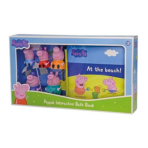 DEQUBE Peppa Pig – Set di libri da bagno e burattini da dito – Include 5 marionette da dito della famiglia Peppa Pig – Giocattoli da bagno e piscina – a partire da 12 mesi ( )