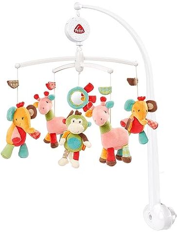 Fehn Music Mobile Safari Giocattolo musicale di aiuto al sonno con simpatici animali Carillon mobile con la melodia "ninna nanna di Brahms" Music mobile per culla per bambini da 0-5 mesi