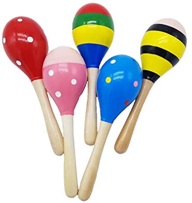 ZENZERO ® MARACAS Gioco Musicale in Legno Adatto a bambini +3 Anni Sonaglio FANTASIE ASSORTITE (invio CASUALE) 1 Pezzo