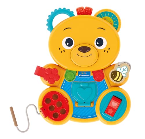 Clementoni Busy Baby Bear-Gioco Educativo 1 Anno, Giochi 12 Mesi, Tavola Montessori con Elementi in Legno, Stimola Manualità Fine, attività Manuali Prima Infanzia, Colore Italiano, Small,