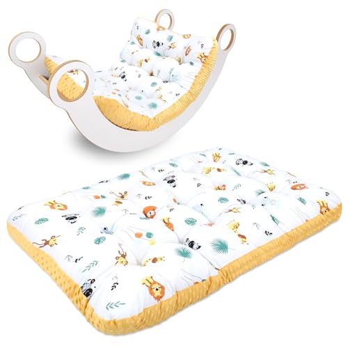 Totsy Baby Cuscino da pavimento grande 70x110 cm cuscino da seduta tappetino da gioco per bambini materassino da pavimento per bambini Minky Safari con Toffee