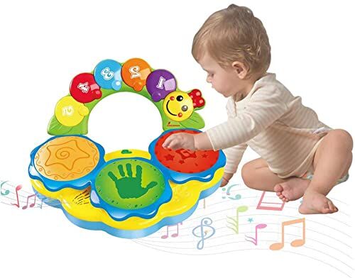 Felly Giochi Bambini 6 Mesi 1 Anno, Tamburo Giocattolo Musicale per Bambina Bambino Strumenti Musicali con Adorabili Suoni Gioco Educativo Prima Infanzia Ottimo Regalo di Natale per Bimbi