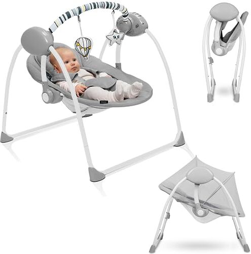 lionelo Ruben Sdraietta dondolo per neonato da 0 fino a 9 kg, Elettronico dondolo e Altalena per bambini, Culla con 5 Velocità d’oscillazione, Timer, 12 Melodie, Le Cinture a 5punti, Cuscino