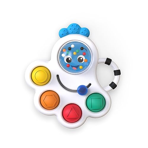 Baby Einstein , Opus's Shape Pops Sonaglio sensoriale e massaggiagengive con 5 modalità di gioco, giocattolo multisensoriale ed educativo, incoraggia le abilità motorie, senza BPA, 6 mesi +