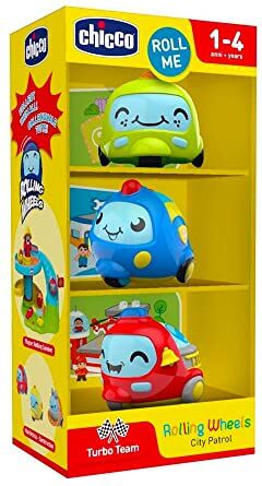 Chicco Rolling Wheels, pattuglia di Auto per Bambini, Veicoli di Polizia Policía Turbo Ball City Patrol, 3 Mini Ruote, Rotolano Come Palline, Multicolore,