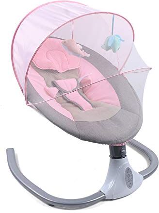 SHZICMY Altalena elettrica per bambini con musica, pieghevole, con telecomando, 4 marce, fino a 12 kg (rosa)