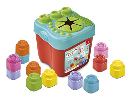 Clementoni - Soft Clemmy-Touch, Build And Play Sensory Bucket-Secchiello con Mattoncini Morbidi, Set Costruzioni Prima Infanzia, Gioco Bambini 6 Mesi-Made in Italy, Colore,