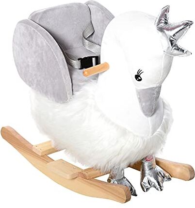 HOMCOM Dondolo Giocattolo a Forma di Cigno Bianco e Grigio per Bambini 18-36 Mesi (Max 40kg), Legno di Pioppo e Peluche