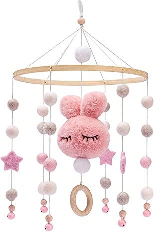 Jooheli Giostrina Culla Neonato, Baby Campanelli Eolici, Campana di Vento Stile Nordico,Campana Mobile Culla,Carillon del Vento del Bambino Palla del Feltro per Culla Decorazione e Cameretta,Rosa