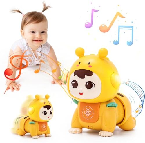 Highttoy Giochi Neonato 3 6 9 Mesi, Giochi per Gattonare con Musica e Luci Giocattoli Musicali Neonato per Tummy Time Neonato Giochi Sensoriali Sviluppo Iniziale Regalo Neonato Giallo