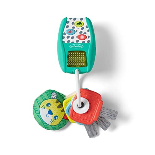 Infantino Music & Lights Key Ring 4 Easy Press Buttons, Real Car Sounds, Crinkle Character & Rattling Keys, Ages 3 Months +