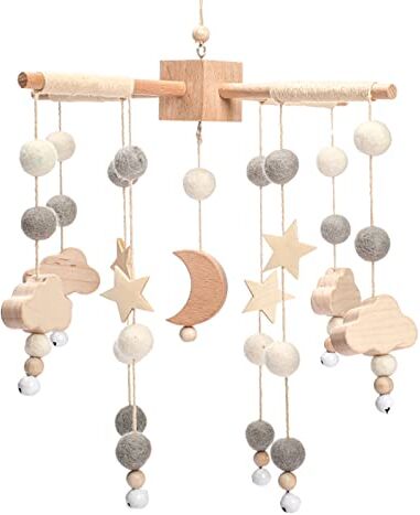 Promise Mobile Baby Wood con Feltro Balls Baby Room Letto Appeso Campana Luna Star Planet Crocheted Feltro Mobile Wind Play Baby Boys Girl Lettino Lettino Baby Bed Star Moon Planet Mobile