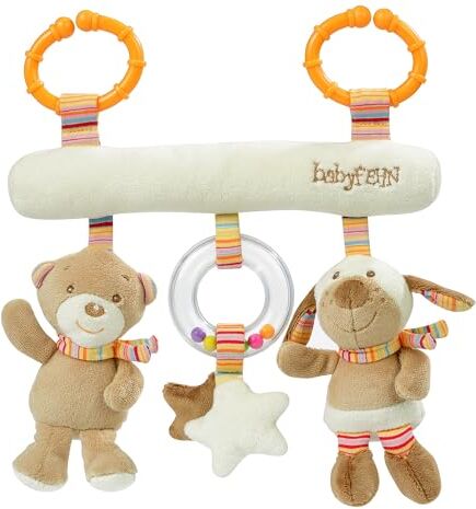 Fehn Activity Trapeze Rainbow Trapezio flessibile per carrozzine, lettini e marsupi Giocattolo di apprendimento per promuovere la presa e le capacità motorie Per neonati e bambini da 0+ mesi