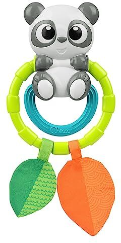 Chicco Sonaglio Panda, Sonaglio in Plastica, Morbido Massaggiagengive, Foglie Scricchiolanti in Tessuto, Attività Manuali, Gioco Sensoriale, Leggero, Facile da Afferrare, Giochi Neonati 0-18 Mesi