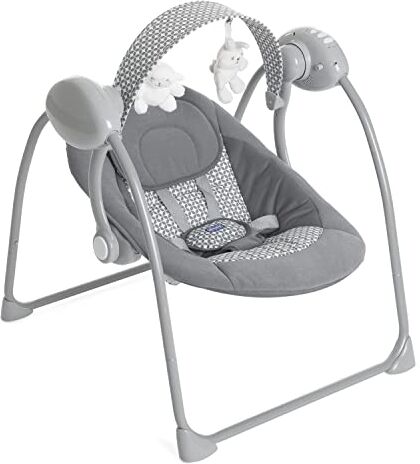 Chicco Relax&Play Altalena Elettrica Neonato da 0 Mesi a 9 Kg, Sdraietta Regolabile e Dondolo Automatico in 5 Velocità, Barra Giochi con 12 Melodie, Chiusura Compatta, Dark Grey