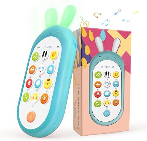 Richgv Telefono Giochi Bambini  Anno, Cellulare Giocattolo per Neonato 6 Mesi +, Giocattoli elettronici per l'apprendimento, Musica, Numeri, Animali,Dormire, Regalo per Neonato Bambini