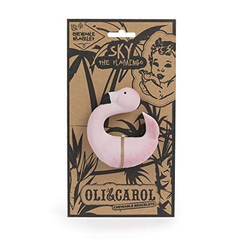Oli & Carol – Giocattolo da dentizione in gomma naturale, Sky The Flamingo, 8 cm