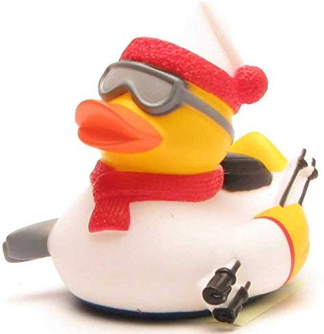 Duckshop Anatra da bagno per sciatori, colore bianco, per sport invernali, L, 8,5 cm, regalo per sciatori