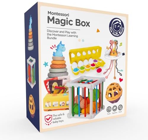 The Italian Home ® Montessori Magic Box, 6+1 Giochi Montessori 6 Mesi sensoriali per educare, Giochi Neonato 6-9 Mesi educativi per la Prima Infanzia, Giochi Montessori Neonato