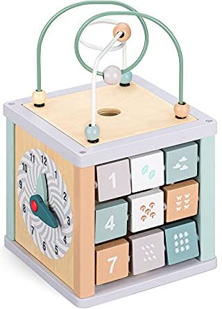 Navaris Cubo Gioco attività Motorie 5 in 1 Cubo Multiattività in Legno con Orologio e Abaco Cubo-Gioco Bambini 18+ Mesi Giocattolo Educativo