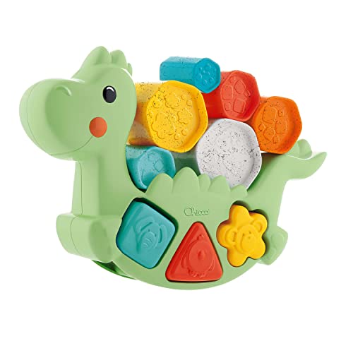 Chicco 2in1 Rocking Dino, Gioco di Equilibrio Impilabile e a Incastro, Dinosauro con 6 Cilindri, 3 Forme e 3 Attività, Realizzato in Plastica Riciclata, Made in Italy, Giochi Educativi 1 Anno 4 Anni