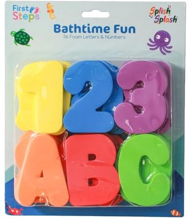 Generic First Steps Lettere giocattolo da bagno per bambini, 36 pezzi in schiuma, giocattoli da bagno per bambini, giocattolo educativo per bambini