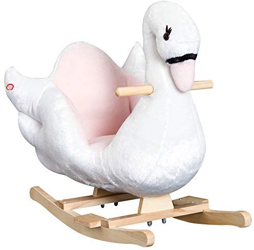 Homcom Cavallo a Dondolo a Forma di Cigno con Musica, Struttura in Metallo e Legno, Rivestimento Peluche, 60x32x55cm, Bianco