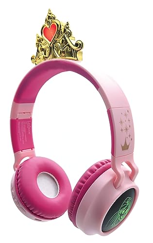 Lexibook Disney Princess, 2-1 Cuffie Senza Fili e con Cavo con Corona della Principessa, Suono di Alta qualità limitato a 85 Db, Effetti Luminosi, Pieghevoli, Regolabili, Ricaricabili,