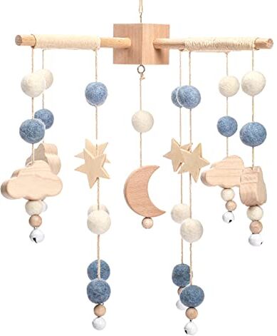 Promise Mobile Baby Wood con Feltro Balls Baby Room Letto Appeso Campana Luna Star Planet Crocheted Feltro Mobile Wind Play Baby Boys Girl Lettino Lettino Baby Bed Star Moon Planet Mobile