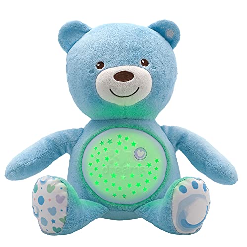 Chicco First Dreams Orsacchiotto Peluche Baby Bear, Soffice Pupazzo Proiettore con Luce Notturna Bambini, Effetti Luminosi e Rilassanti Melodie, Azzurro Giochi Neonato 0 Mesi +