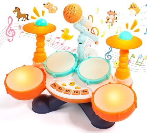 jerryvon Tamburo Giochi Bambino 1 2 Anno Strumenti Musicali Giocattoli Batteria Bambini 1 Anno Neonati Giocattoli Musicale Idee Regalo Pasqua Bambini Bambina 1 2 Anno