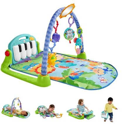 Fisher Price - Palestrina Baby Piano 4-in-1 Verde/Blu con Pianoforte, Tappetino con Giocattoli, per Neonati 0+Mesi, , Imballaggio Sostenibile