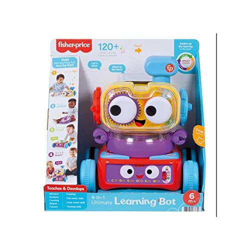 Fisher Price Tino Robottino 4-in-1, Bambini Giocatolo Educativo con Tecnologia Smart Stages con Oltre 120 Suoni, Giocattolo per Bambini 6+ Mesi HDJ16, Edizione: Espagnolo,