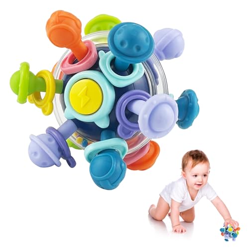 Drufoful Giochi Sonaglio Dentizione Del Neonato 0 3 6 9 12 Mesi, Montessori Giocattoli Bambino Massaggia Gengive Neonati Sonaglio, Giochi Sensoriali per Neonati, Regalo Bimbo