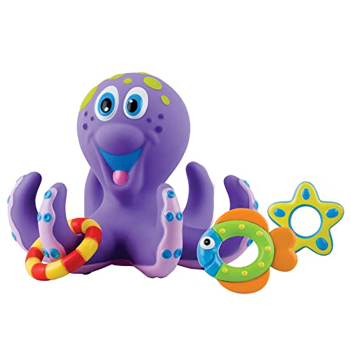 Nuby Polipo galleggiante Gioco bagno a forma di Polipo con 3 anelli giocattolo da bagno per bambini 18+ mesi