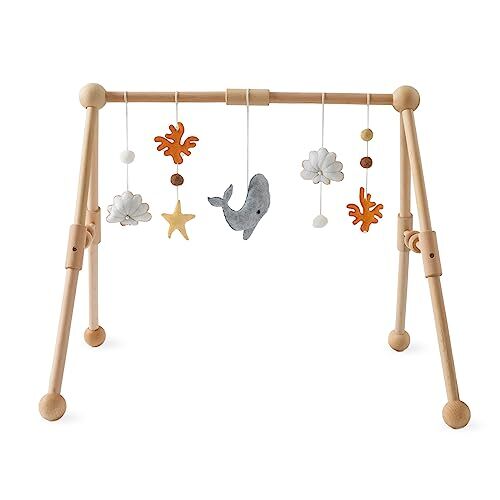 Promise Baby Play Gym Wood Gymini bambini, Baby Play Arch giocattoli rimovibili degli animali marini afferrare, Fasciatoio Baby Bed Playpen Play Bow Peluche balene coralline Dolphins Shells