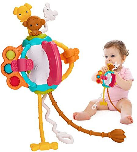 Japace Giochi Montessori 6-12-18 Mesi, Giocattoli Bambini 1 Anno Giochi Sensoriali Neonato 6-9 Mesi, Silicone Tirare Stringa attività Giocattolo Giochi Educativi 1 Anno Regalo per Bambino